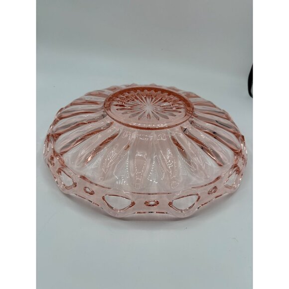 Vintage Pink Depression Glass Serving Ribbed Lace Bowl 12" - Picture 10 of 16
